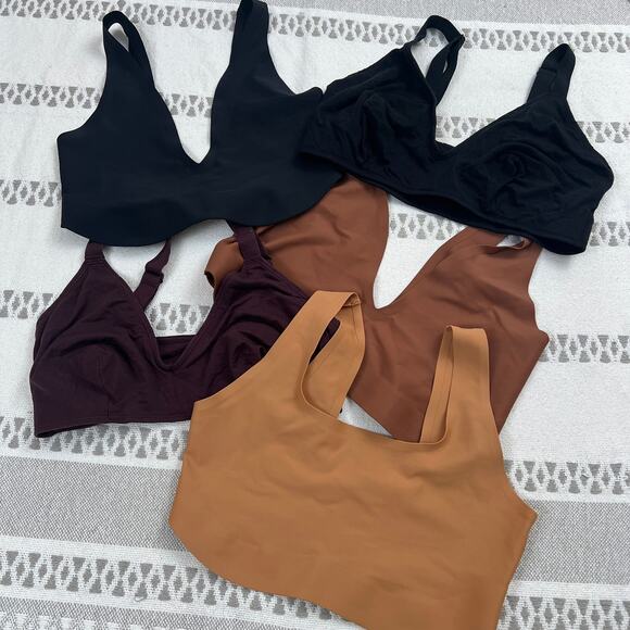 PARADE 6pc Bralette Bundle Deep V Plunge Wireless Soft Black Nude Maroon S M - Picture 1 of 9